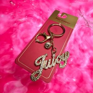 NEW Juicy Couture Gold and Crystal Bag Charm And  Key Holder 5 Inches NWT